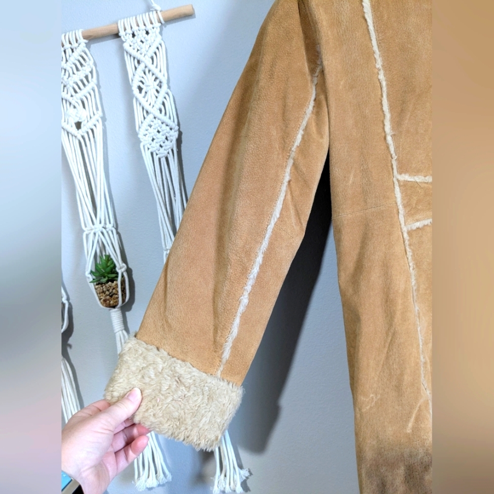 Vintage Giacca Long Leather And Shearling Fitted Button Front Penny Lane Coat S - Picture 10 of 13